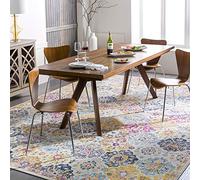 Livabliss Sicily Tapis Vintage - Tapis de Couloir, Salon, Salle à Manger, Chambre, Cuisine, Entrée - Boheme Chic, Design Traditionnel Oriental, Coloré Poil Court 160 cm - Moutarde, Bleu