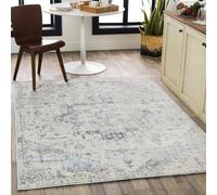 Livabliss Tampa Tapis Vintage - Tapis de Salon, Salle à Manger, Chambre, Cuisine - Boheme Chic, Design Traditionnel Oriental Multicolore, Coloré Poil Court 120x170 cm - Ivoire, Bleu, Gris