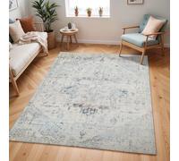 Livabliss Tampa Tapis Vintage - Tapis de Salon, Salle à Manger, Chambre, Cuisine - Boheme Chic, Design Traditionnel Oriental Multicolore, Coloré Poil Court 200x274 cm - Ivoire, Bleu, Gris