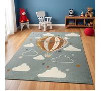 LIVABLISS Tapis de Chambre d'Enfant à Poils Doux Montgolfière Nuages MONTY 120x170cm Multicolore/Bleu
