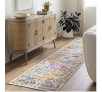 LIVABLISS Tapis de Couloir à Poils Courts Doux Vintage Oriental INES 80x365cm Multicolore/Orange