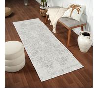 LIVABLISS Tapis de Couloir Salon à Poils Courts Doux Vintage Oriental JULIETTE 80x220cm Gris/Blanc