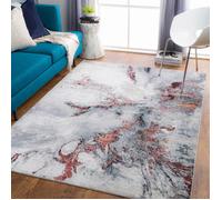 LIVABLISS Tapis de Salon à Poils Courts Doux Abstrait Moderne EMMA 200x275cm Gris/Rouge