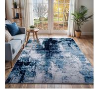 LIVABLISS Tapis de Salon à Poils Courts Doux Abstrait Moderne GIULIA 160x220cm Bleu/Gris/Blanc