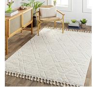 LIVABLISS Tapis de Salon à Poils Courts Doux Berbère Ethnique JASMINE 160x213cm Ivoire