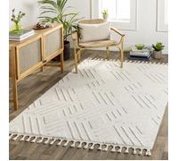 LIVABLISS Tapis de Salon à Poils Courts Doux Berbère Ethnique SELENE 160x213cm Ivoire