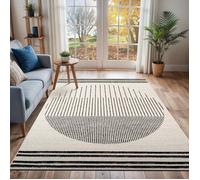 Livabliss Nairobi Tapis géométrique scandinave pour Salon, Salle à Manger, Cuisine - Neutre à Motifs Abstraits, Style bohème, Facile d'entretien, 200 x 274 cm, Ivoire, Noir et crème