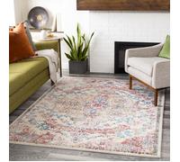 LIVABLISS Tapis de Salon à Poils Courts Doux Vintage Oriental MAVERICK 200x275cm Rouge/Bleu