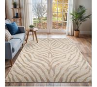 LIVABLISS Tapis de Salon à Poils Courts Doux Zébré Bohème CYBELE 160x220cm Gris/Beige