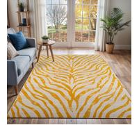 LIVABLISS Tapis de Salon à Poils Courts Doux Zébré Bohème CYBELE 160x220cm Jaune/Beige