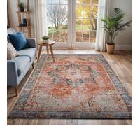 Livabliss Rodas Tapis de Salon, Salle à Manger, Chambre, Cuisine - Tapis Lavable en Machine, Poil Court - Tapis Vintage Ethnique, Boheme Chic, Tapis Coloré Oriental, 160x220cm - Orange, Bleu, Beige