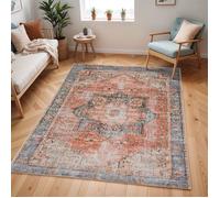 LIVABLISS Tapis Lavable Machine Vintage Oriental LANA 200x275cm Rouge/Bleu