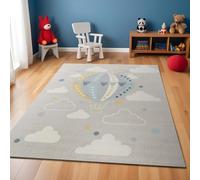 Livabliss Tapis pour Chambre à Coucher de Fille et garçon, Salle de Jeux, Chambre d'enfant, Motif montgolfière - Gris - 140 x 200 cm