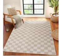 LIVABLISS Tapis Shaggy à Carreaux Lavable IZALINE 160x213cm Beige