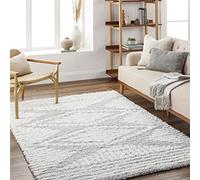 Livabliss Tuzla Tapis Shaggy Berbere - Tapis Salon, Salle à Manger, Chambre Adulte et Ado, Cuisine - Poil Long Moelleux et Doux, Beige Motif Berbère, Carpette Chambre 160x220 cm - Gris et Blanc