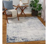Livabliss Utrecht Tapis Moderne Abstrait - Tapis Salon, Salle à Manger, Chambre Adulte et Ado, Cuisine - Design Marbre Moucheté Multicolore, Poil Ras Doux 160x215 cm - Bleu, Gris, Ivoire