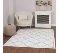 Surya Vannes Grand tapis géométrique scandinave doux de style moderne pour salon, salle à manger, chambre à coucher, style aztèque, bohème, à poils moyens pour un entretien facile, 160 x 213 cm, blanc et gris