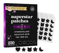 LivaClean 250CT Patch de boutons étoiles Midnight Magic Black avec acide salicylique et huile d'arbre à thé - Patchs hydrocolloïdes pour le visage, patchs anti-boutons, pansements pour l'acné