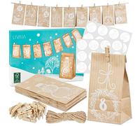 LIVAIA Calendrier de l'avent diy à remplir 2024 - Sacs en papier pour cadeaux, adhésifs numérotés, ficelle de jute et pinces en bois - Calendrier de l'avent personnalisé pour noël - Coloré 24 motifs