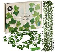 LIVAIA Plantes de Lierre artificielles : 12 Couronnes - Guirlandes 78-80 Feuilles, Décoration de Chambre ou Balcon - pour l'Intimité - 200x13 cm, Plante Artificielle