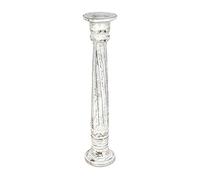 Livasia colonne en bois de Bali, fait main et durable, design antique, support pot, colonne décorative, piédestal, blanc (100 cm)