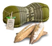 Livasia Coussin appuie-Nuque - Ø 13x43cm - Coussin cale-Nuque Forme de Papaye, Bolster de Sofa, Support de Lecture kapok, Jardin Balcon, Oreiller de Voyage Fait Main (Vert/Éléphants)