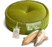 Livasia Coussin de méditation - Ø 45x15cm - Pouf uni, Coussin de Yoga kapok, Coussin de Sol Yoga méditation Zen, Coussin d’Assise Jardin Balcon, Coussin zafu Fait Main (Vert Uni)