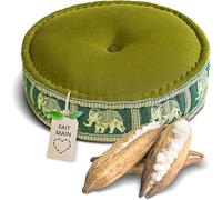 livasia coussin de méditation en soie thaï - Ø 45x15cm - Coussin de yoga en kapok, Pouf, Coussin de sol yoga méditation zen, Coussin d’assise jardin balcon, Coussin zafu (Vert/Éléphants Soie)