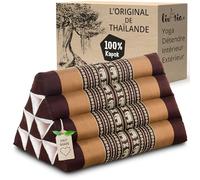 livasia Coussin de Soutien Dorsal à Motif - 30x50x30cm - Coussin Triangulaire pour Le Jardin, Coussin en biseau en kapok, Vegan et Fait Main, Coussin de méditation (Marron/Éléphants)