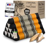 livasia Coussin de Soutien Dorsal à Motif - 30x50x30cm - Coussin Triangulaire pour Le Jardin, Coussin en biseau en kapok, Vegan et Fait Main, Coussin de méditation (Noir/Orange)