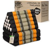livasia Coussin thaï 3 Blocs Ultra Haut - 185x55x8cm - Triangle avec Matelas Pliable, Kapok, Soutien Dorsal Jumbo, Fait Main, Coussin de méditation (Noir/Orange)