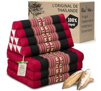 Livasia Coussin thaï à 3 Blocs - 175x50x8cm - Coussin Triangulaire avec Matelas Pliable, Coussin en biseau kapok, Coussin de Soutien Dorsal Pliables, Tapis thaï Pliable, Fait Main (Rouge/Éléphants)