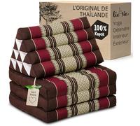 livasia Coussin thaï à 3 Blocs - 175x50x8cm - Coussin Triangulaire avec Matelas Pliable, Coussin en biseau kapok, Coussin de Soutien Dorsal Pliables, Tapis thaï Pliable, Fait Main (Bordeaux)