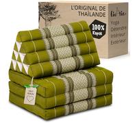 livasia Coussin thaï à 3 Blocs - 175x50x8cm - Coussin Triangulaire avec Matelas Pliable, Coussin en biseau kapok, Coussin de Soutien Dorsal Pliables, Tapis thaï Pliable, Fait Main (Vert)
