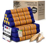 Livasia Coussin thaï à 3 Blocs - 175x50x8cm - Triangle avec Matelas Pliable, Biseau kapok, Coussin de Soutien Dorsal Pliables, Tapis thaï Pliable, Fait Main (Bleu/Jaune)