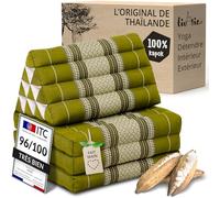 Livasia Coussin thaï à 3 Blocs - 175x50x8cm - Triangle avec Matelas Pliable, Biseau kapok, Coussin de Soutien Dorsal Pliables, Tapis thaï Pliable, Fait Main (Vert)