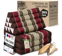 Livasia Coussin thaï à 3 Blocs - 175x50x8cm - Triangle avec Matelas Pliable, Biseau kapok, Coussin de Soutien Dorsal Pliables, Tapis thaï Pliable, Fait Main (Bordeaux)