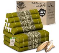 livasia Coussin thaï, avec 3 coussins, 175 x 50 x 8 cm, triangulaire, avec matelas pliant, coussin cale, coussin de dossier pliable, tapis thaï, à rabat, fait à la main, coussin de méditation (vert