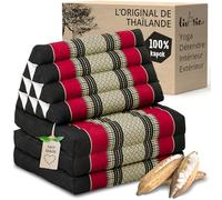 livasia Coussin thaï, avec 3 coussins, 175 x 50 x 8 cm, triangulaire, avec matelas pliant, coussin cale, coussin de dossier pliable, tapis thaï, à rabat, fait à la main, coussin de méditation (noir