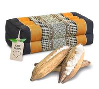 Livasia Coussin Yoga carré Bloc - 17x34x12cm - Coussin de méditation kapok, Coussin de Soutien Bolster rectangulaire, Accessoires Yoga Pilates Coussin cale-Nuque, Fait Main (Noir/Orange)