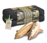Livasia Coussin Yoga carré Bloc Soie thaï - 17x34x12cm - Coussin de méditation kapok, Coussin de Soutien rectangulaire, Accessoire Yoga Pilates Coussin cale-Nuque, Fait Main (Noir/Éléphants Soie)