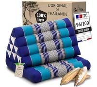livasia Coussins thaï à 1 Bloc - 75x50x8cm - Coussin Triangulaire avec Coussin d’Assise, Coussin en biseau en kapok, Coussin de Soutien Dorsal Pliable, Tapis thaï Pliable, Fait Main (Bleu)