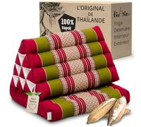 livasia Coussins thaï à 1 Bloc - 75x50x8cm - Coussin Triangulaire avec Coussin d’Assise, Coussin en biseau en kapok, Coussin de Soutien Dorsal Pliable, Tapis thaï Pliable, Fait Main (Rouge/Vert)