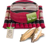 Livasia Ensemble méditation L - Ø 38x15cm/Tapis 50x50x4,5cm - Ensemble Yoga avec Coussin et Tapis, Pouf, Tapis de Yoga Fait Main avec du kapok, Coussin de Sol d’extérieur, Coussin zafu (Rouge/Noir)