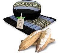 livasia ensemble méditation L - Ø38x15cm/Tapis 50x50x4,5cm - Ensemble yoga avec coussin et tapis, Pouf, Tapis de yoga fait main avec du kapok, Coussin de sol d’extérieur, Coussin zafu (Bleu/Éléphants)