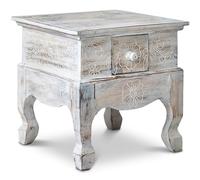 Livasia Table d’Opium de Bali, Table d’appoint, Table de Chevet, Durable et Fait Main, 39x39x39cm (Blanc)