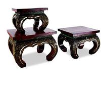 Livasia Table d'opium, Table Basse | Table d'appoint | Pierres de mosaïque en Bois et en Verre Décoration Asiatique Faite à la Main en Thaïlande (36x36cm)