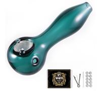 LIVBTS Pipe à fumer en verre fabriquée à la main, bol conique résistant à la chaleur, inodore, comprend 10 filtres, boîte de rangement, brosse de nettoyage et racloir (vert)