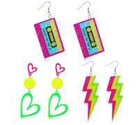 Livdouyu Lot de 3 paires de boucles d'oreilles néon des années 80 et 90 pour femme, taille unique, Acrylique, Pas de gemme