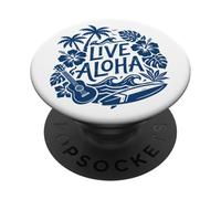Live Aloha Hawaiian Surf Ukulélé Hibiscus Tropical Vibes PopSockets PopGrip Adhésif